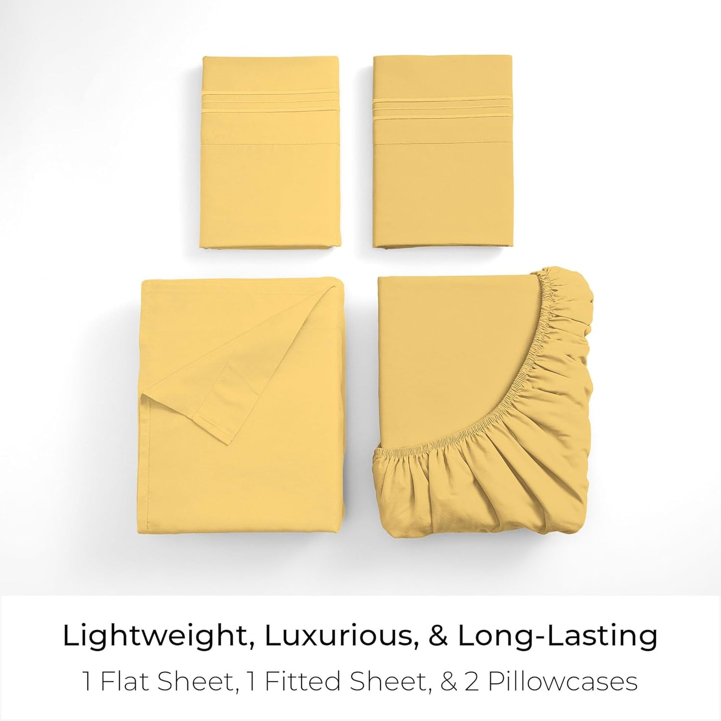 Mellanni King Sheets Set - 4 PC Iconic Collection Bedding - Hotel Luxury, Extra Soft, Cooling Bed Sheets - Wrinkle, Fade, Stain Resistant (King, Yellow)