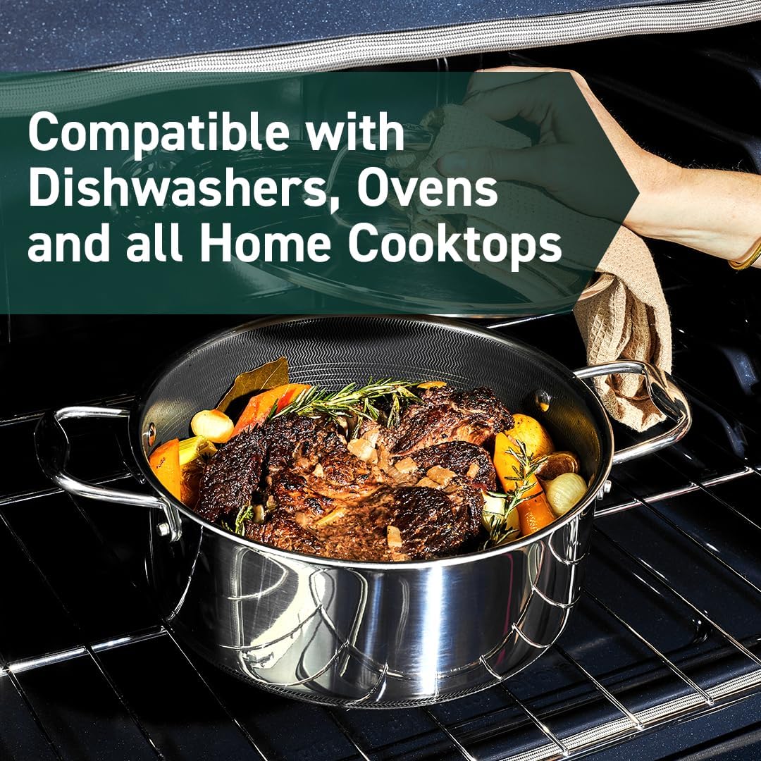 HexClad Hybrid Nonstick 5-Quart Dutch Oven with Stainless Steel Lid, Stay-Cool Handles, Dishwasher-Friendly, Oven-Safe Up to 900°F, Induction Ready, Compatible with All Cooktops - Culinary Roots