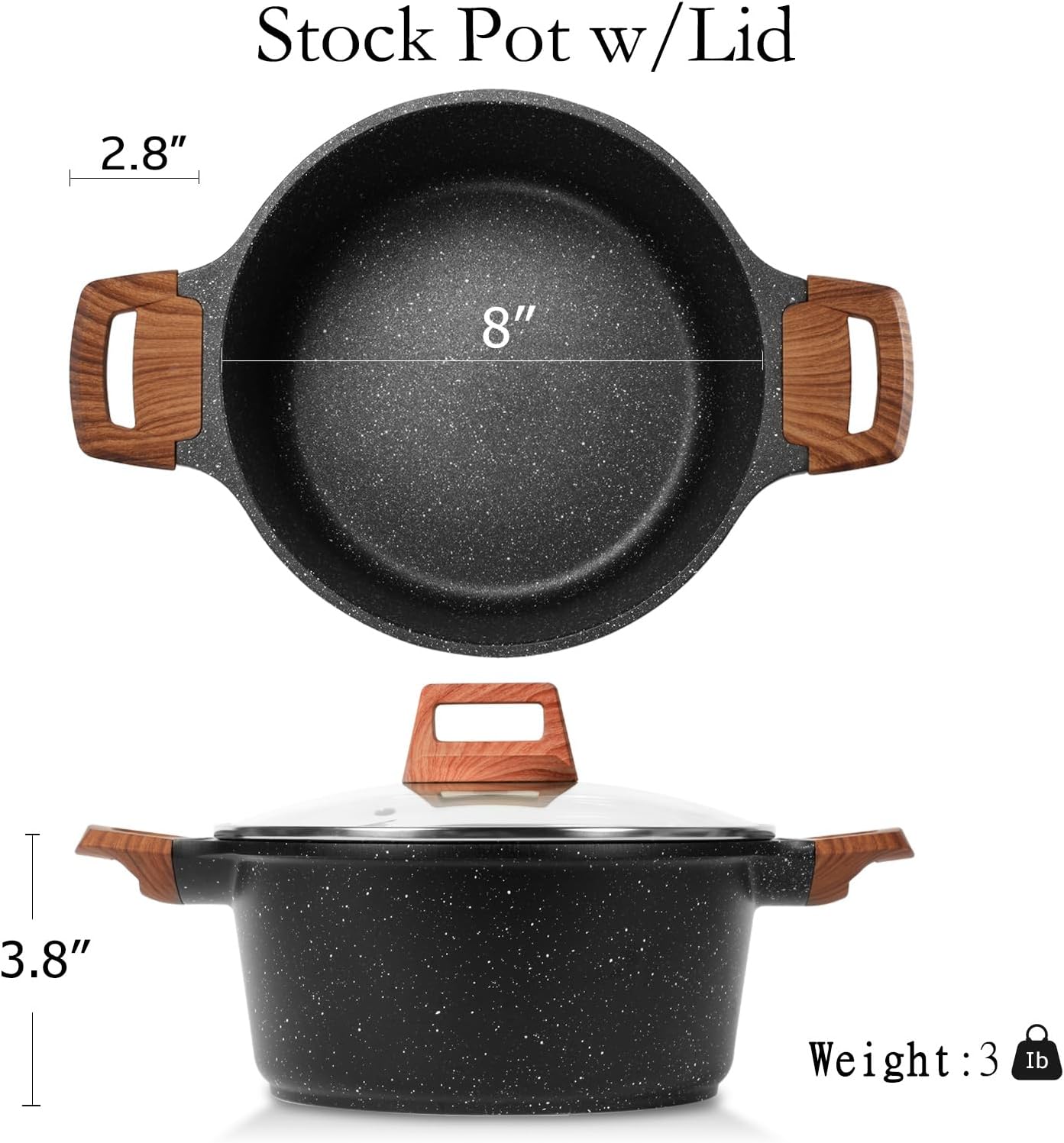ESLITE LIFE Nonstick Stock Pot with Lid, 3 Quart Granite Casserole Small Soup Pot Pasta Cooking Pot, Induction Compatible, PTFE & PFOA Free, Black - Culinary Roots