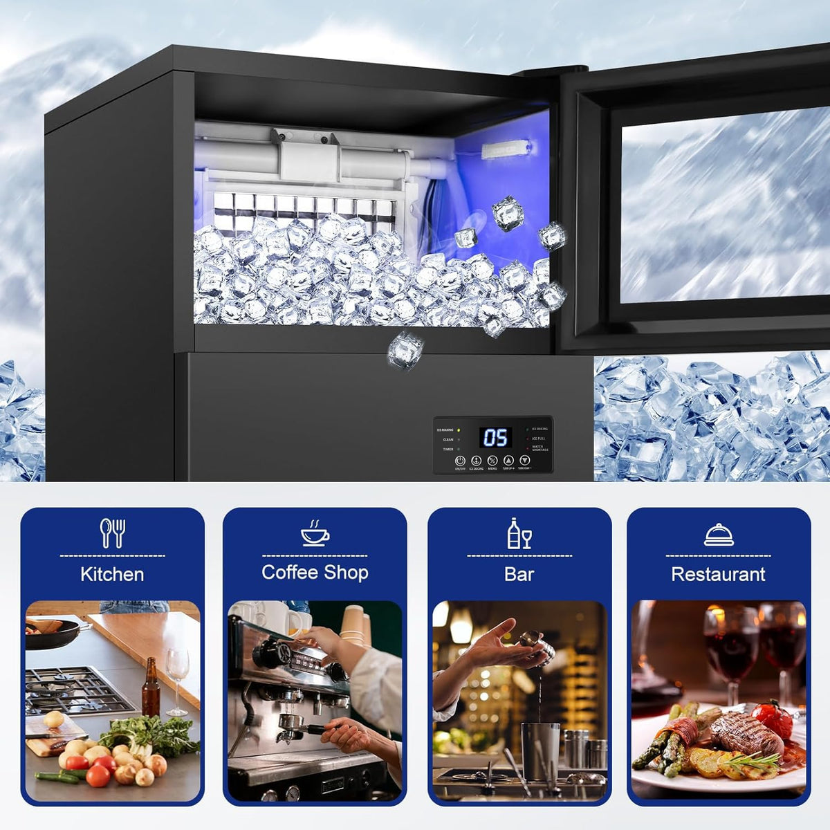 Upgraded Commercial Ice Maker Machine 130 LBS