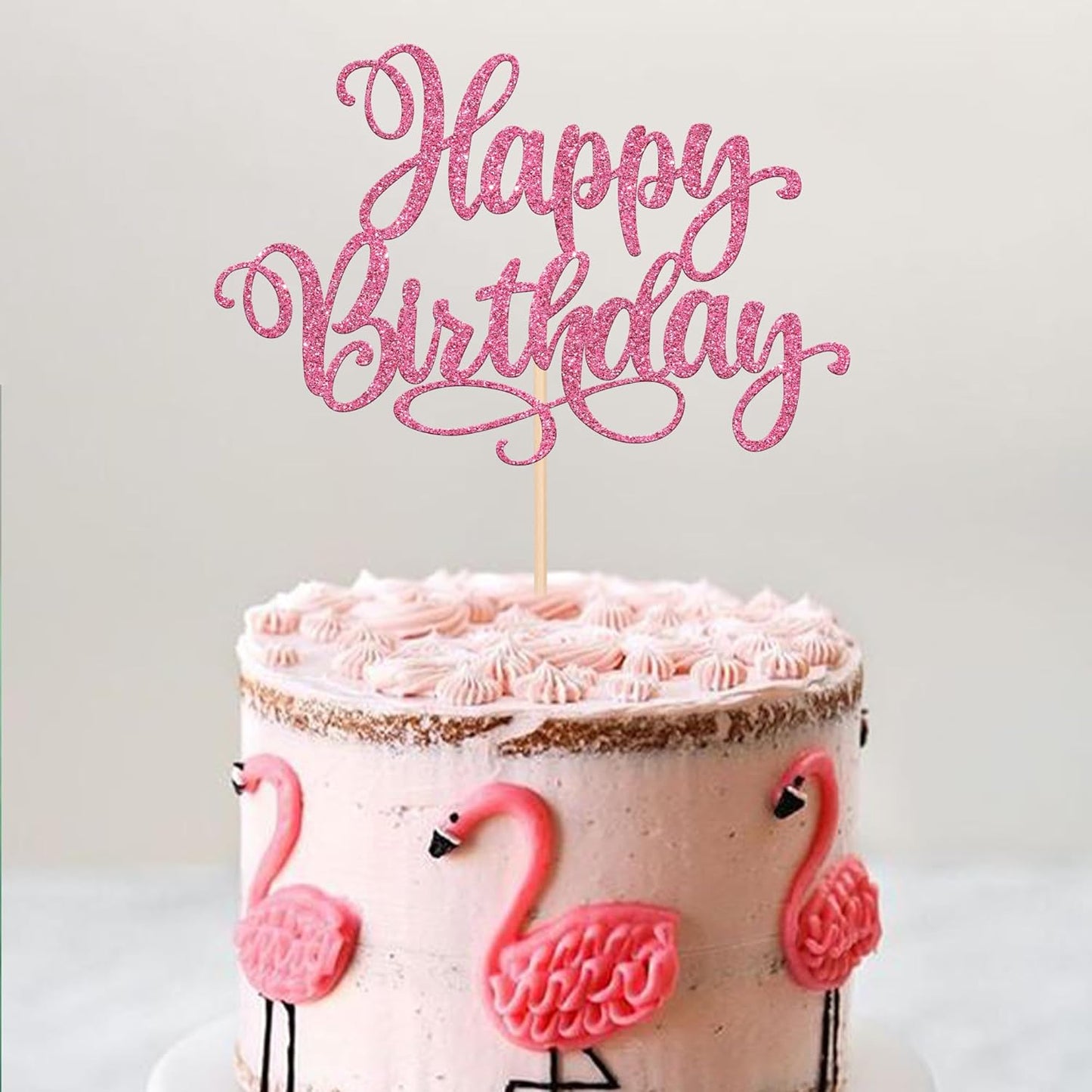 ZHUOWEISM 1 PCS Happy Birthday Cake Topper Glitter Happy Birthday Cake Pick for Celebrating Happy Birthday Anniversary Party Cake Decorations Supplies Pink