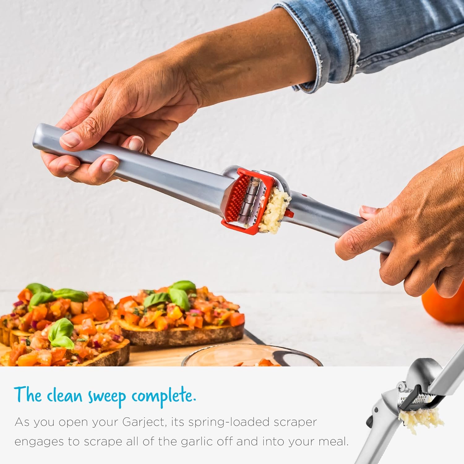 Dreamfarm Garject 2-In-1 Garlic Peeler, Garlic Press & Mincer with Garlic Peel Ejector, Chrome-Plated Zinc - Red - Culinary Roots