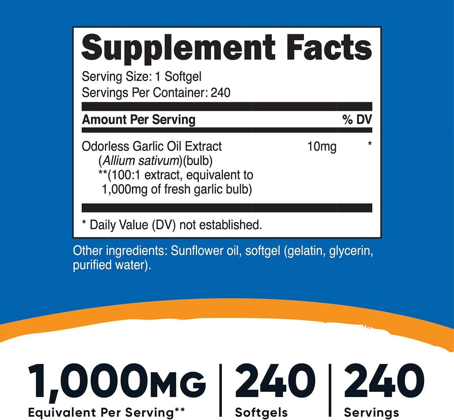 Nutricost Garlic 1000mg, 240 Softgels (2 Bottles) - Orderless, Premium Gluten Free Supplement - Culinary Roots