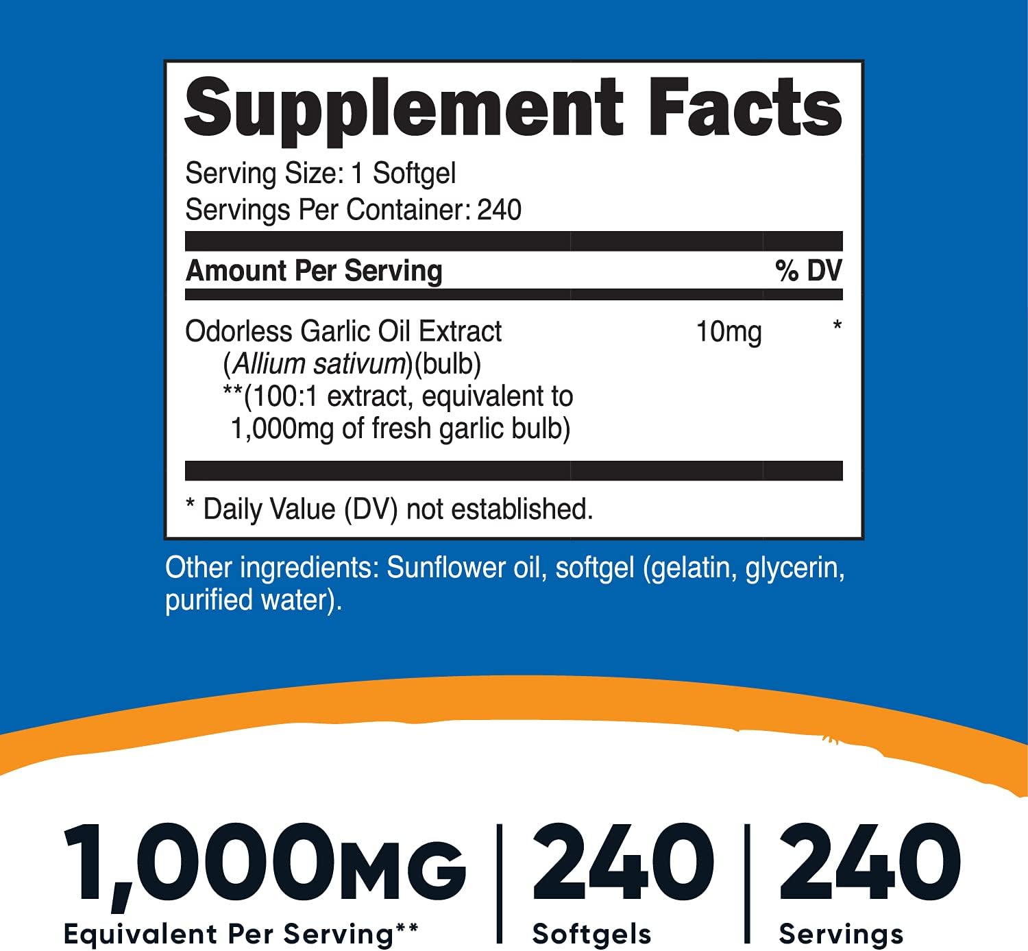 Nutricost Garlic 1000mg, 240 Softgels (2 Bottles) - Orderless, Premium Gluten Free Supplement - Culinary Roots