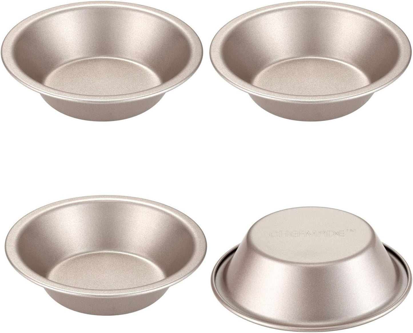 CHEFMADE Mini Pie Pan Set, 5-Inch 4Pcs Non-Stick Round Bread and Cake Bakeware for Oven and Instant Pot Baking (Champagne Gold) - Culinary Roots