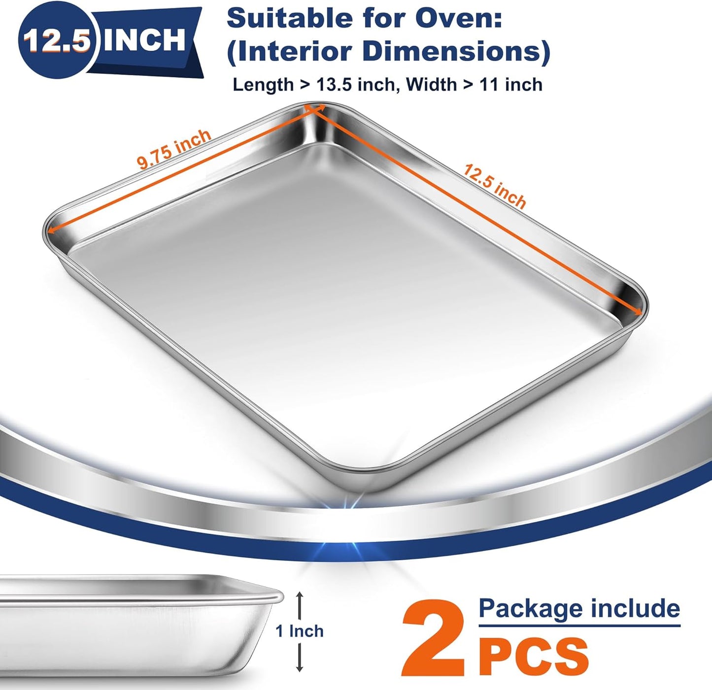 P&P CHEF 12.5 Inch Baking Cookie Sheet, Oven Pan Tray Stainless Steel Sheet Pan for Kitchen, Oven Bakeware for Multi Uses, Shiny Look & Dishwasher Safe, Healthy & Heavy Duty, 2Pcs - Culinary Roots