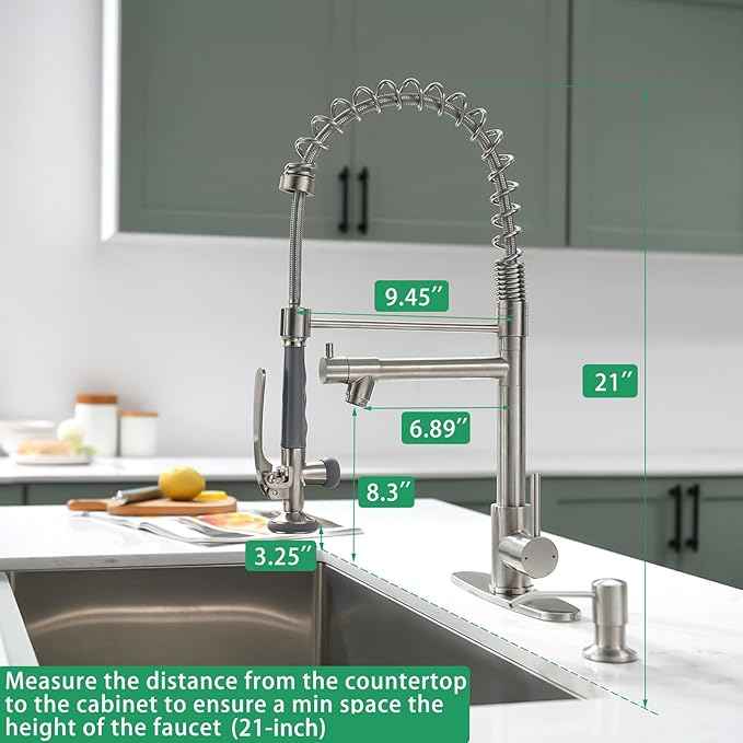 Fapully Commercial Pull Down Kitchen Sink Faucet with Sprayer Brushed Nickel Single Handle Faucets for Kitchen Sink, Kitchen Faucet with Soap Dispenser and Deck Plack for 4 Hole