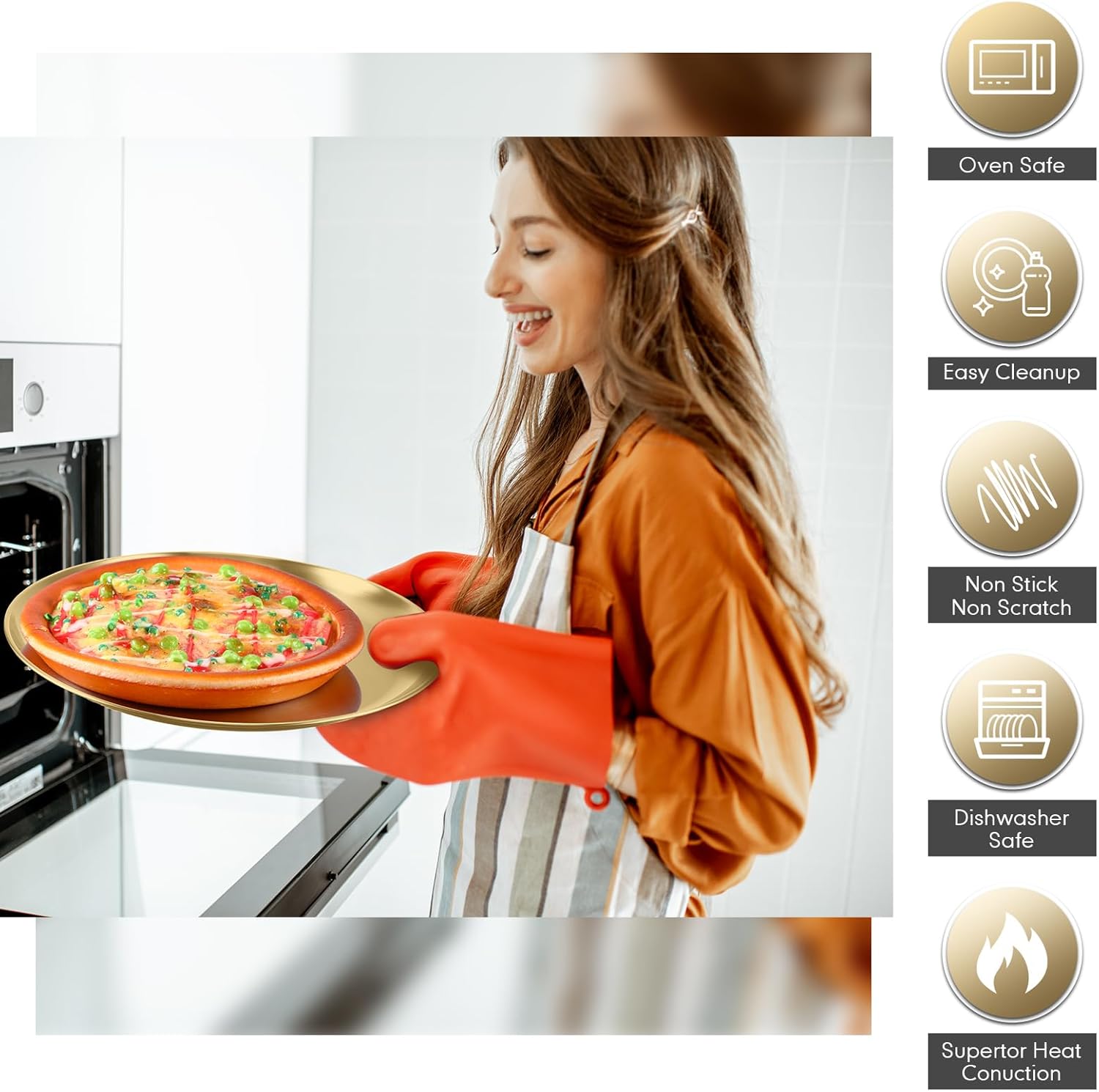 Thenshop 8 Pieces 12 Inch Pizza Pans Bulk Stainless Steel Sets Round Bakeware Pizza Trays for Oven Kitchen Baking Home Restaurant Safe Sturdy Reusable Easy Clean(Gold) - Culinary Roots