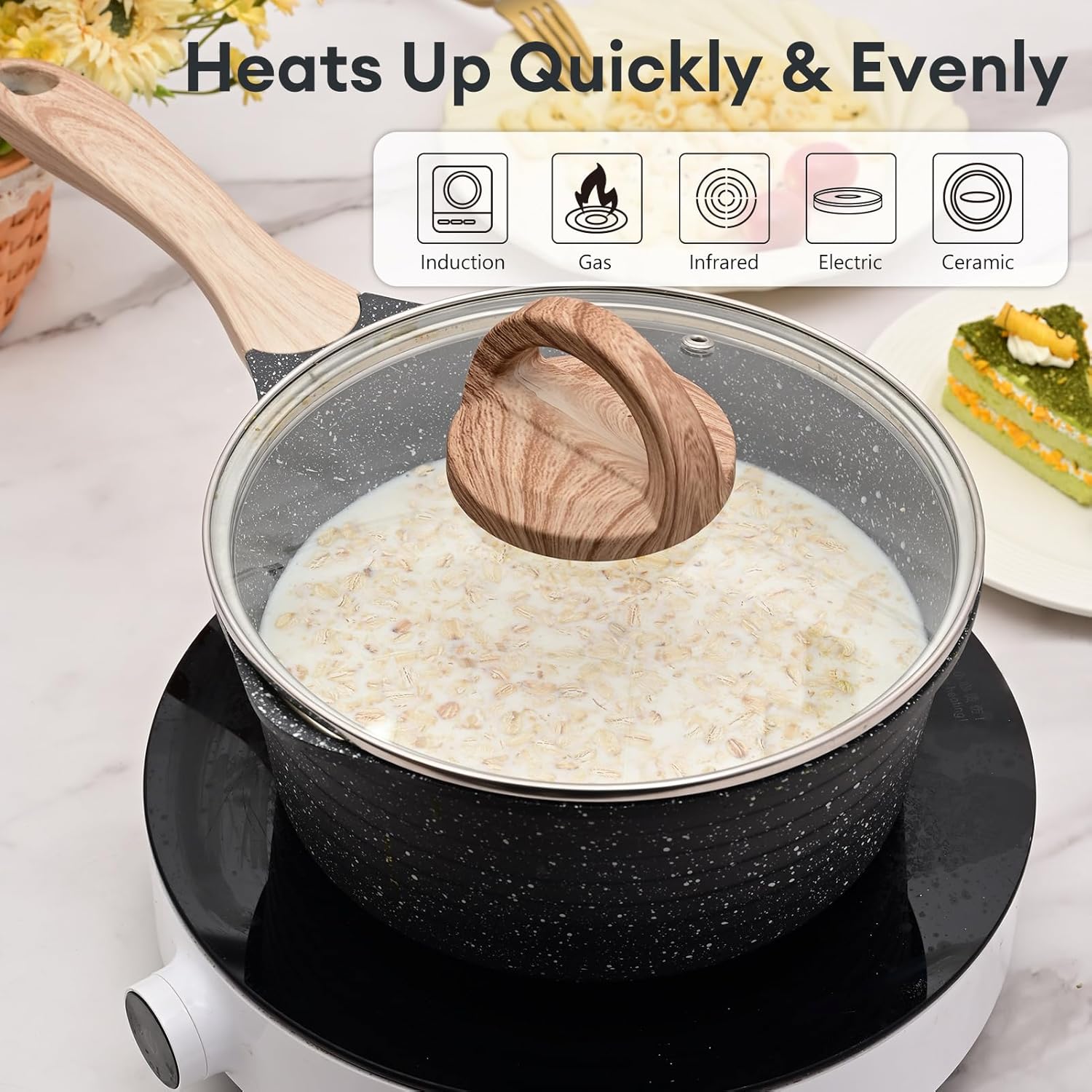 JEETEE 2 Quart Sauce Pan with Lid, Non Stick Small Pot with Coating, Masterclass Cookware Sauce Pot for Cooking, PFOA/PFOS Free - Culinary Roots