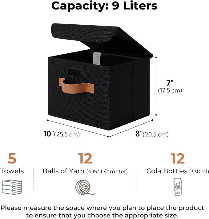 GRANNY SAYS Small Storage Bins with Lids, Small Storage Boxes, Shelf Baskets for Shelf, Collapsible Storage Bins for Living Room, Bedroom, 10x8x7 Inch, Black, 2-Pack