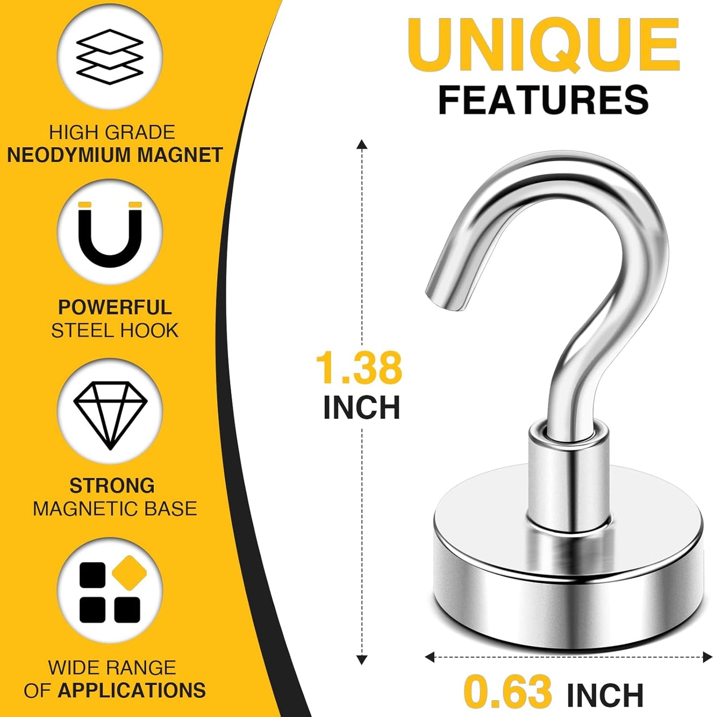 DIYMAG Hooks for Hanging String Lights, 30lbs 2025 Cruise Cabin Ship Essentials N52 Magnetic Hook Heavy Duty Strong Magnets Fridge for Classroom Beach Vacation Kitchen Grills 6 Pack Silver