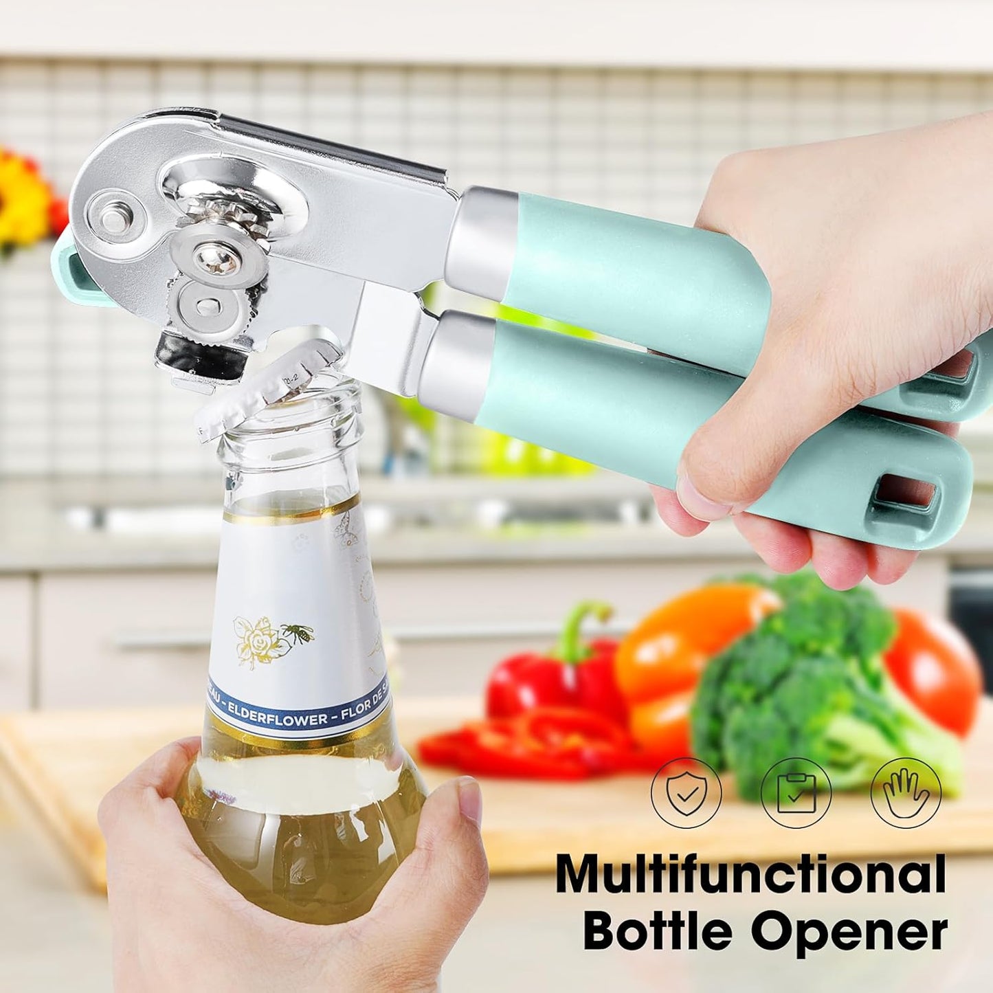 Beneno Can Opener Manual with Magnet, Hand Held Heavy Duty Can Opener with Durable Sharp Blade Smooth Edge, Big Effort-Saving Knob, Soft Grip Rubber Handle, Multifunctional Bottle Opener, Mint - Culinary Roots