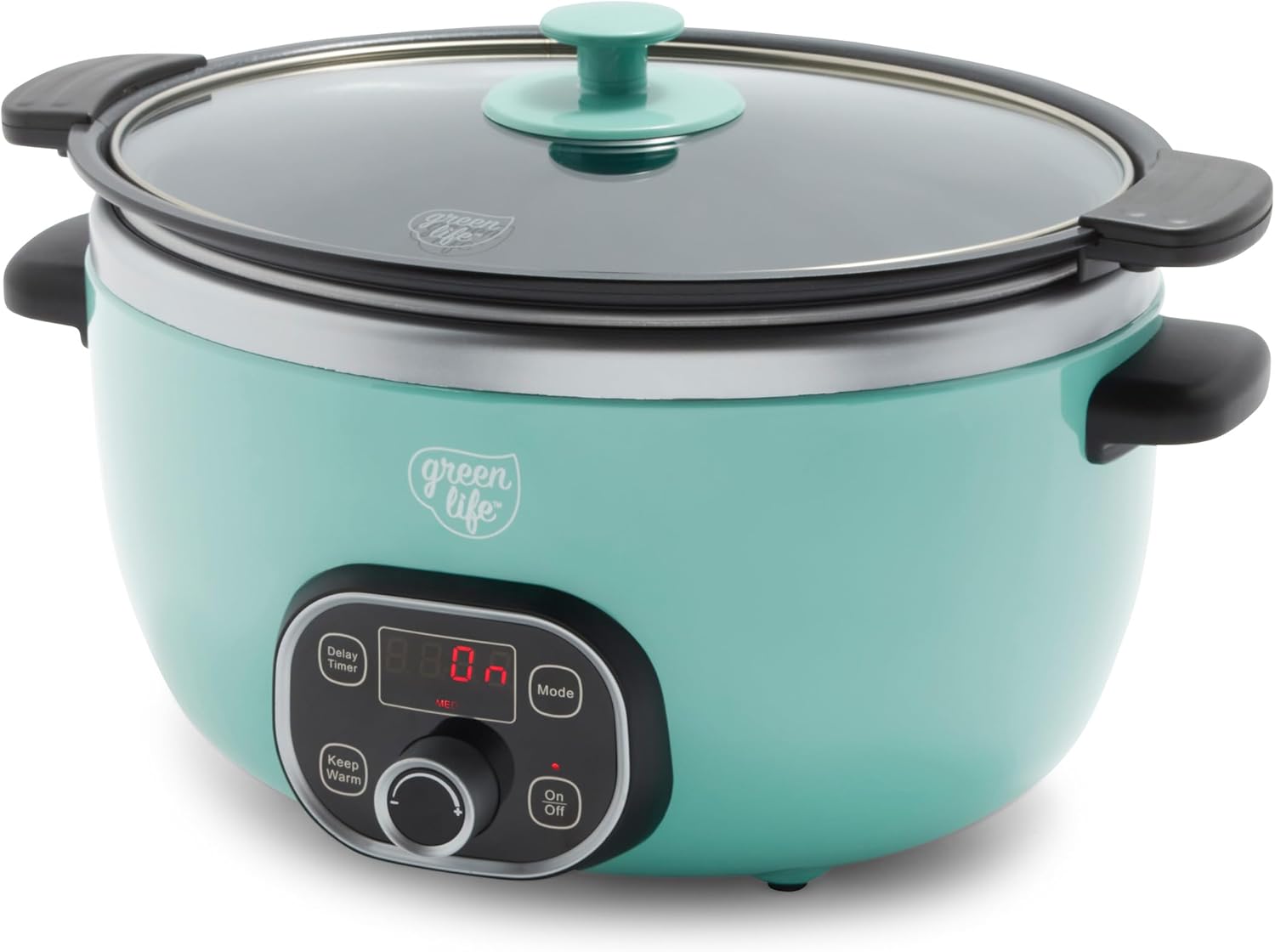 GreenLife 6 Quart Ceramic Slow Cooker, PFAS-Free, Programmable, Removable Healthy Nonstick Pot for Family Meals, Sear on Stovetop, Keep Warm, Digital Timer, Dishwasher Safe Glass Lid, Turquoise - Culinary Roots