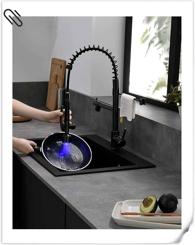 Fapully Commercial Single Handle Pull Down Sprayer Oil Rubbed Bronze Kitchen Faucet, Kitchen Sink Faucet with LED Light
