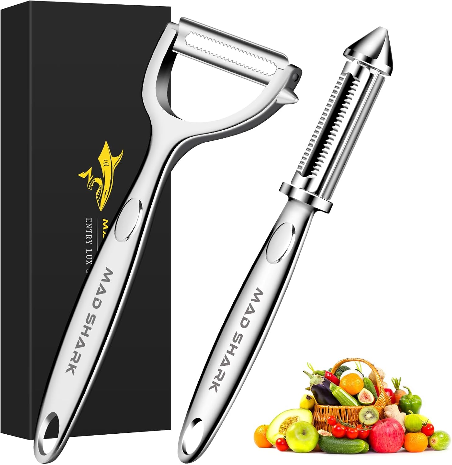 MAD SHARK Ultra Sharp Vegetable Peelers for Kitchen Fruit Apple Potato Peelers,Design with Ergonomic Non-Slip Handle, Y+I Shaped Stainless Steel Serrated(2pc） - Culinary Roots