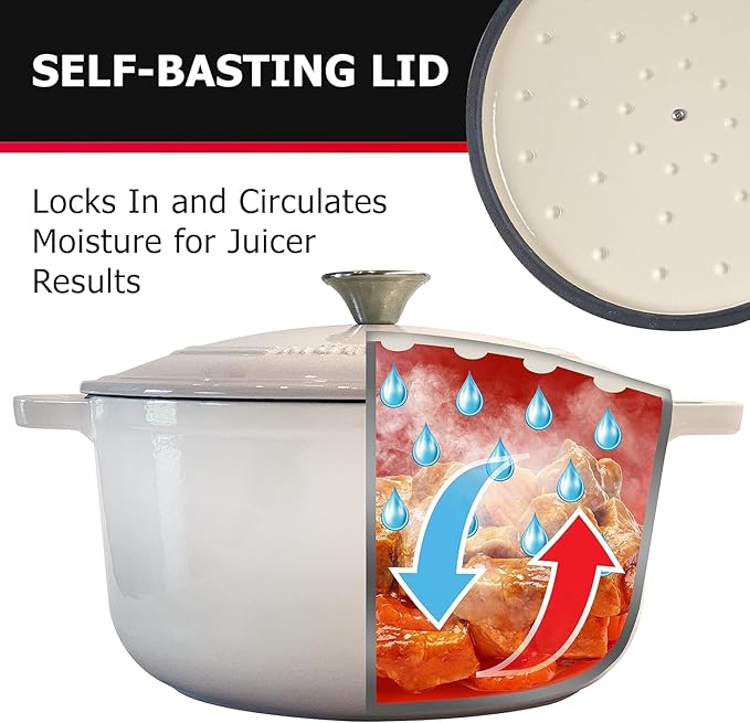 MUELLER HOME 7.5 QT Enameled Cast Iron Dutch Oven, Heavy-Duty Casserole Dish and Braiser Pan with Lid and Stainless Knob, Oven-Safe up to 500° F & Across All Cooktops, Oyster White