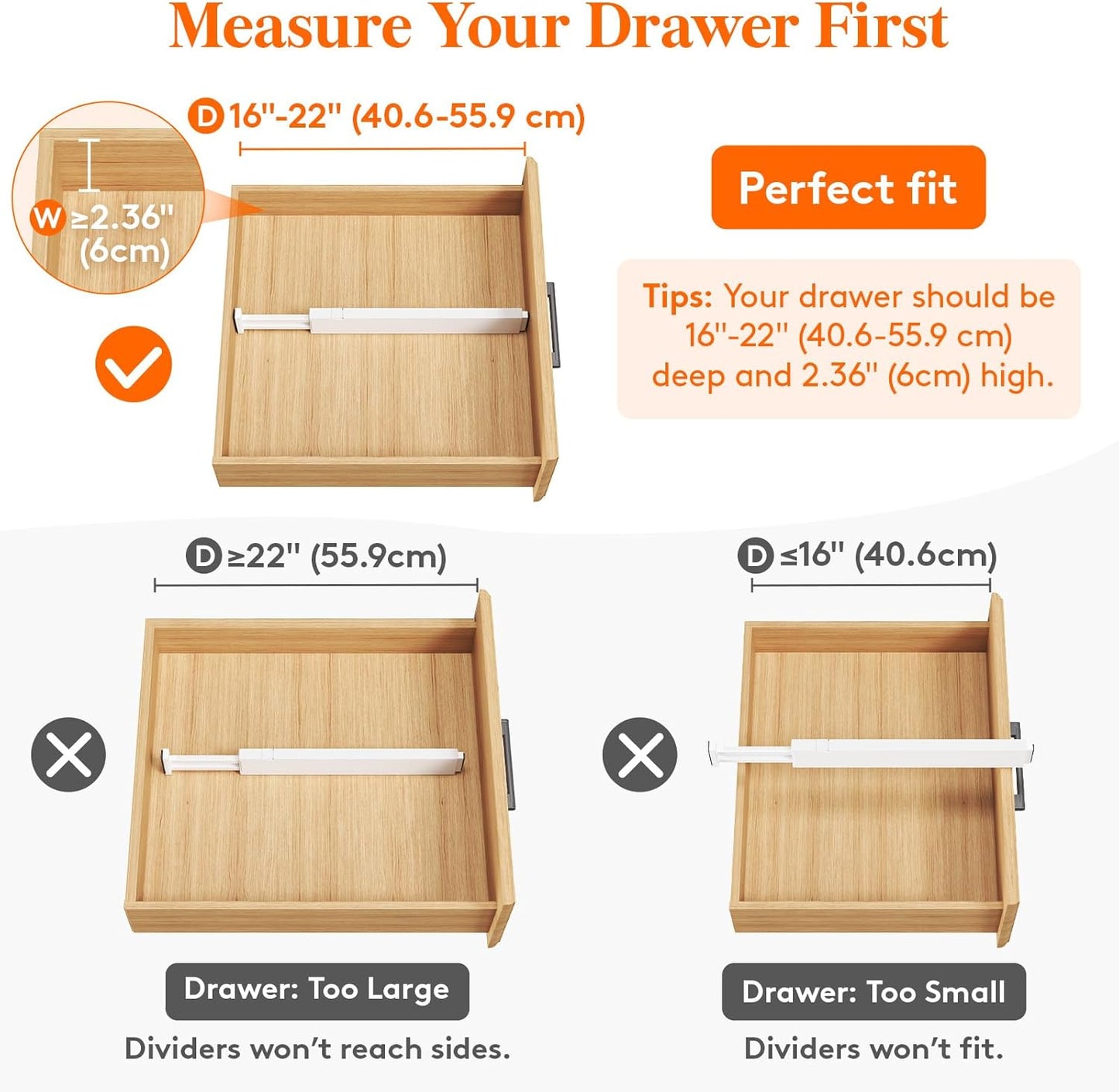 Lifewit 5 Pack Kitchen Drawer Dividers 2.36" High, 16"-22" Adjustable Drawer Organizer for Utensils/Clothes/Makeup, Plastic Expandable Separators in Dresser/Bedroom/Bathroom/Office Storage