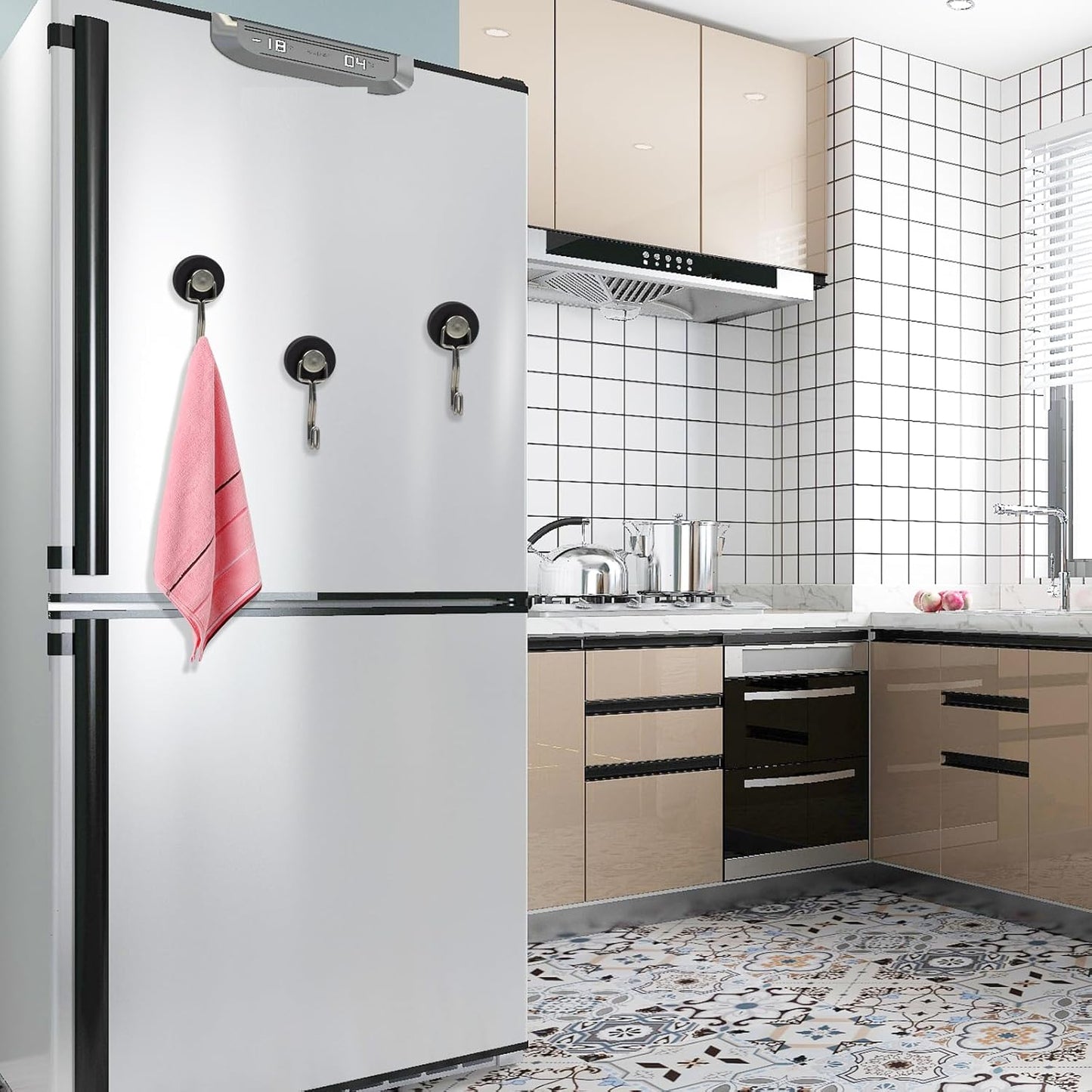 Rubber Coated Anti-Scratch Heavy Duty Magnetic Hooks, Essential for Cruise Ship Cabins & Refrigerator Hanging, Rubber Coating Anti-Corrosion, Hook Magnets for Outdoor Grill(3, Sliver)