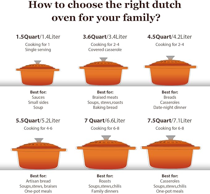 Overmont Enameled Cast Iron Dutch Oven - 7QT Pot with Lid Cookbook & Cotton Potholders - Heavy-Duty Cookware for Braising, Stews, Roasting, Bread Baking orange