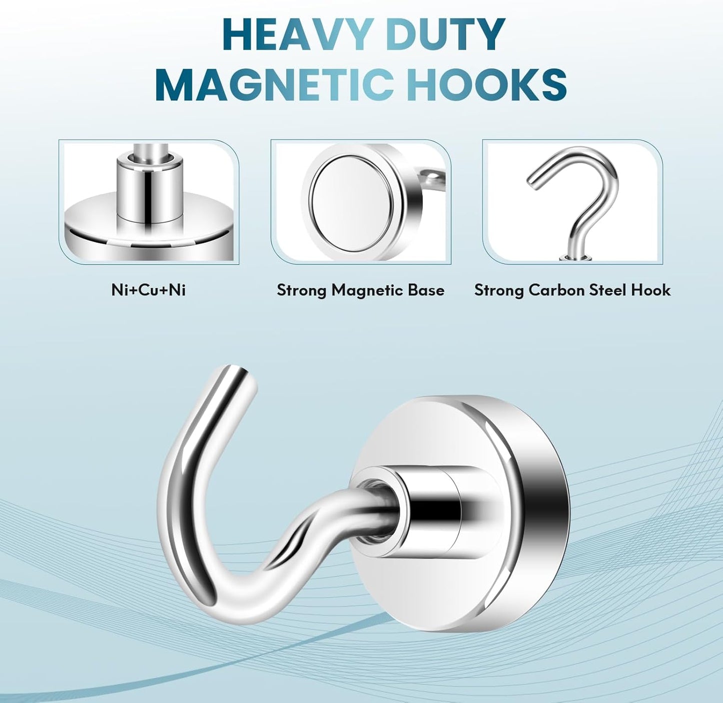Neosmuk Magnetic Hooks, Cruise Ship Essentials, 30lb+ Heavy Duty Magnetic Hooks for Cruise Cabins, Refrigerator, Grill, Hanging, and Travel | Extra Strong Must-Haves Magnet Hook(Silver,Pack of 12)
