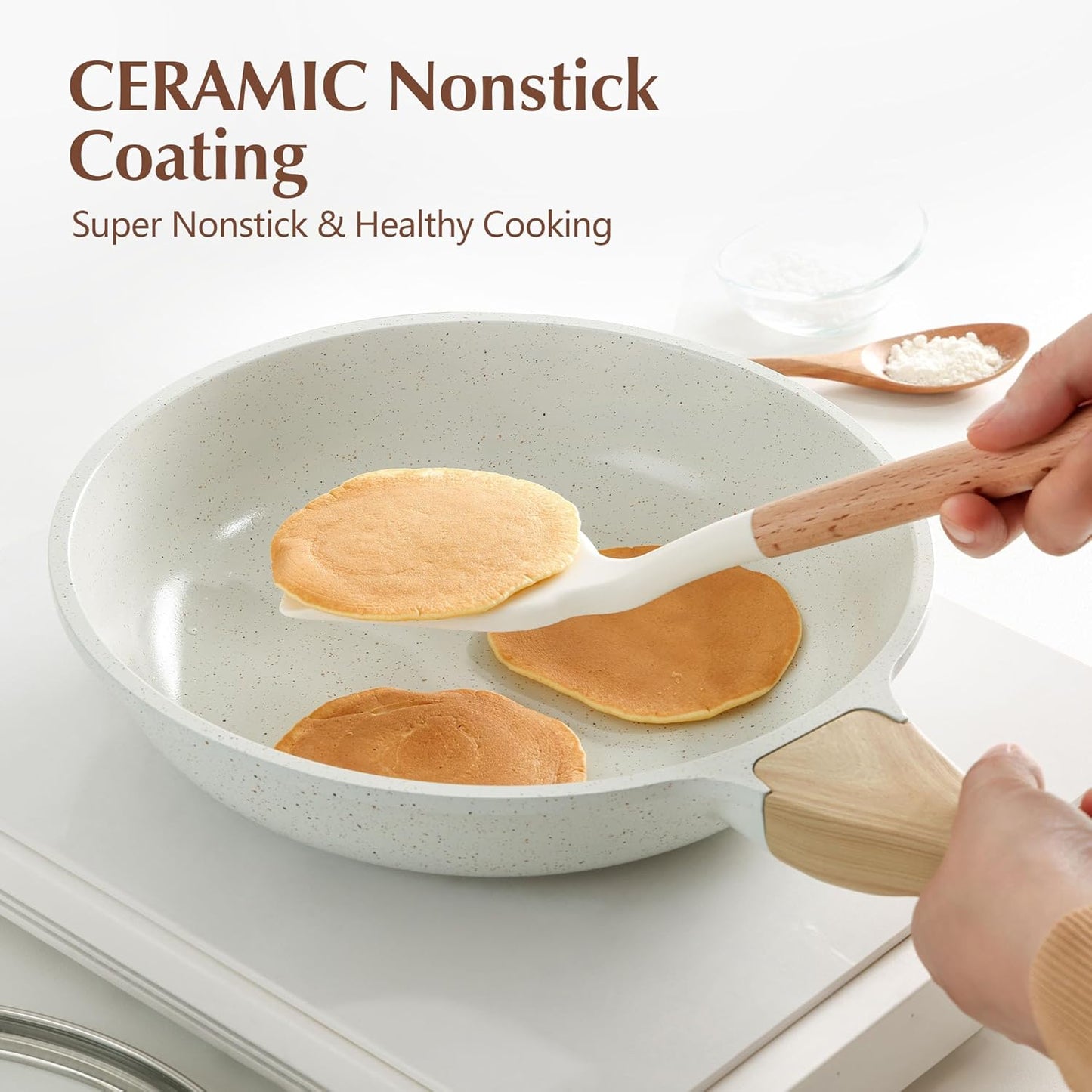 SENSARTE Nonstick Ceramic Frying Pan with Lid 8/9.5/10/11/12.5 Inch Omelet Pan Skillet, Free of Intentionally Added PFAS/PTFE Non-toxic Chef's Pan Induction Compatible Pan, Heat Resistant Handle - Culinary Roots