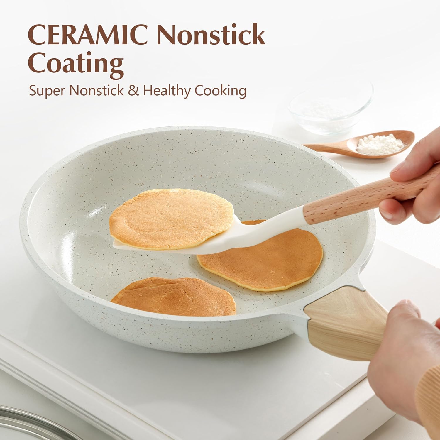 SENSARTE Nonstick Ceramic Frying Pan with Lid 8/9.5/10/11/12.5 Inch Omelet Pan Skillet, Free of Intentionally Added PFAS/PTFE Non-toxic Chef's Pan Induction Compatible Pan, Heat Resistant Handle - Culinary Roots
