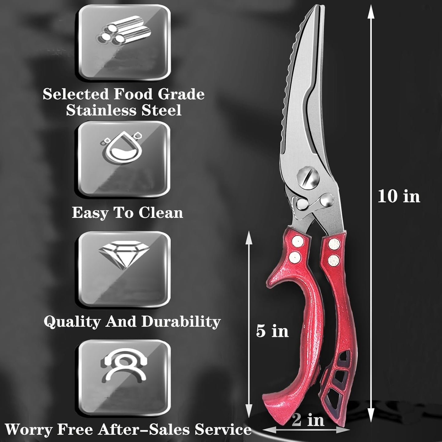 Heavy Duty Kitchen Shears by ANDONG, Kitchen Scissors,Stainless Steel Poultry Shears Heavy Duty Professional, Red - Culinary Roots