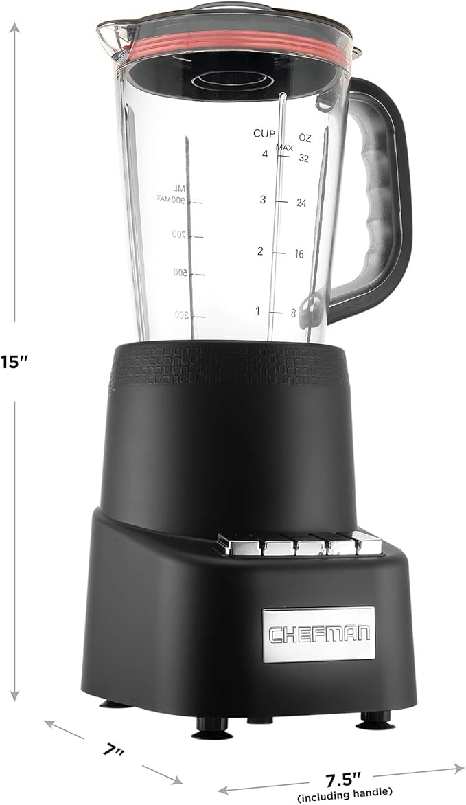 Chefman Countertop + Travel Dynamic Blending System, 12-Piece Set, 3 Programmed Speeds & Pulse, Easy Ice Crushing for Shakes & Smoothies, Dishwasher-Safe 32-Oz Pitcher, 12Oz & 2 24Oz Tumblers, Black