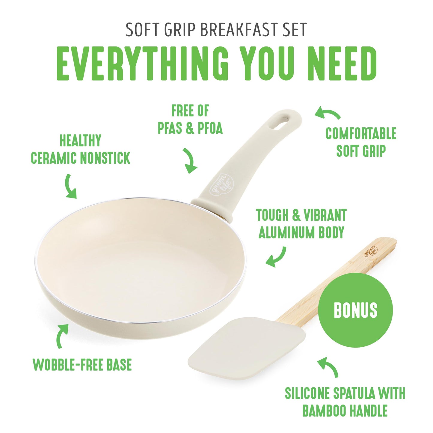 Soft Grip 8” Frypan Skillet and Spatula Breakfast Cookware Set