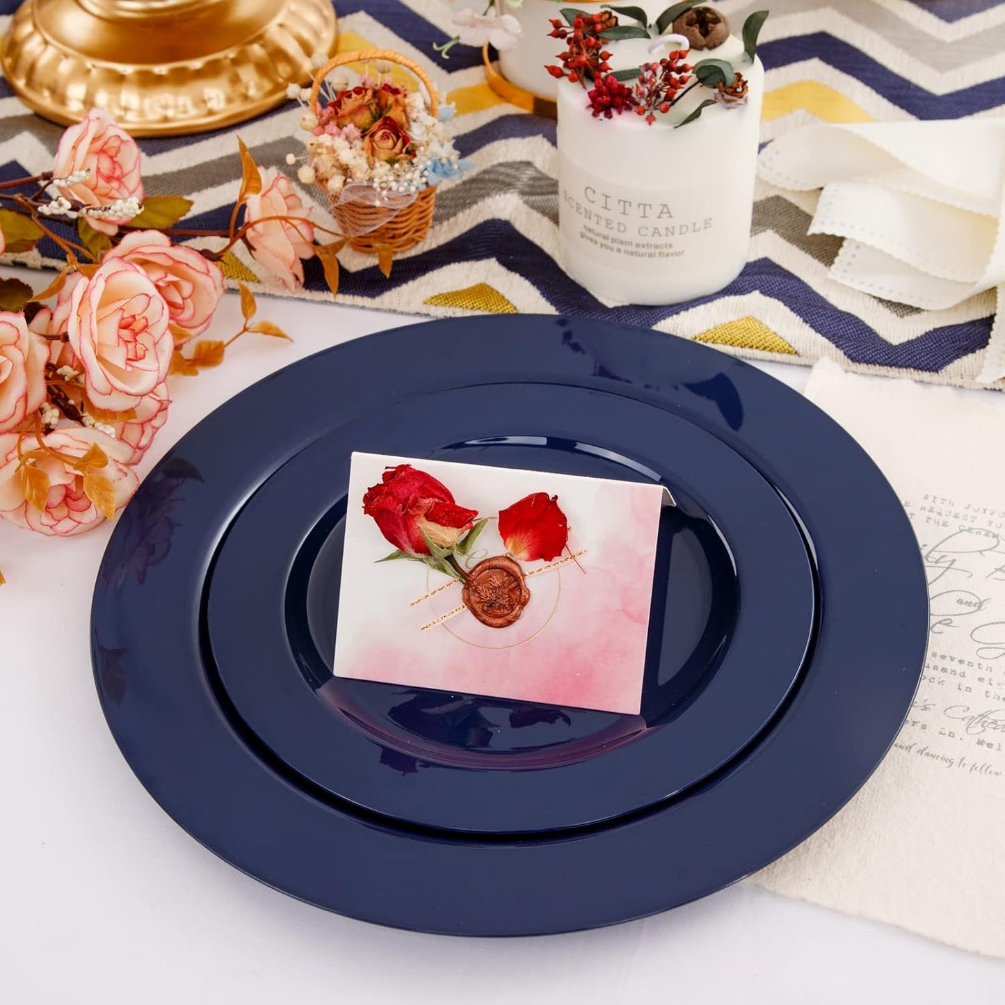 FLOWERCAT 60PCS Blue Plastic Plates - Heavy Duty Blue Plates Disposable (10.25" & 7.5") - serve for 30guest Birthday Party/Wedding/Father's Day/Memorial Day/Graduation - Culinary Roots