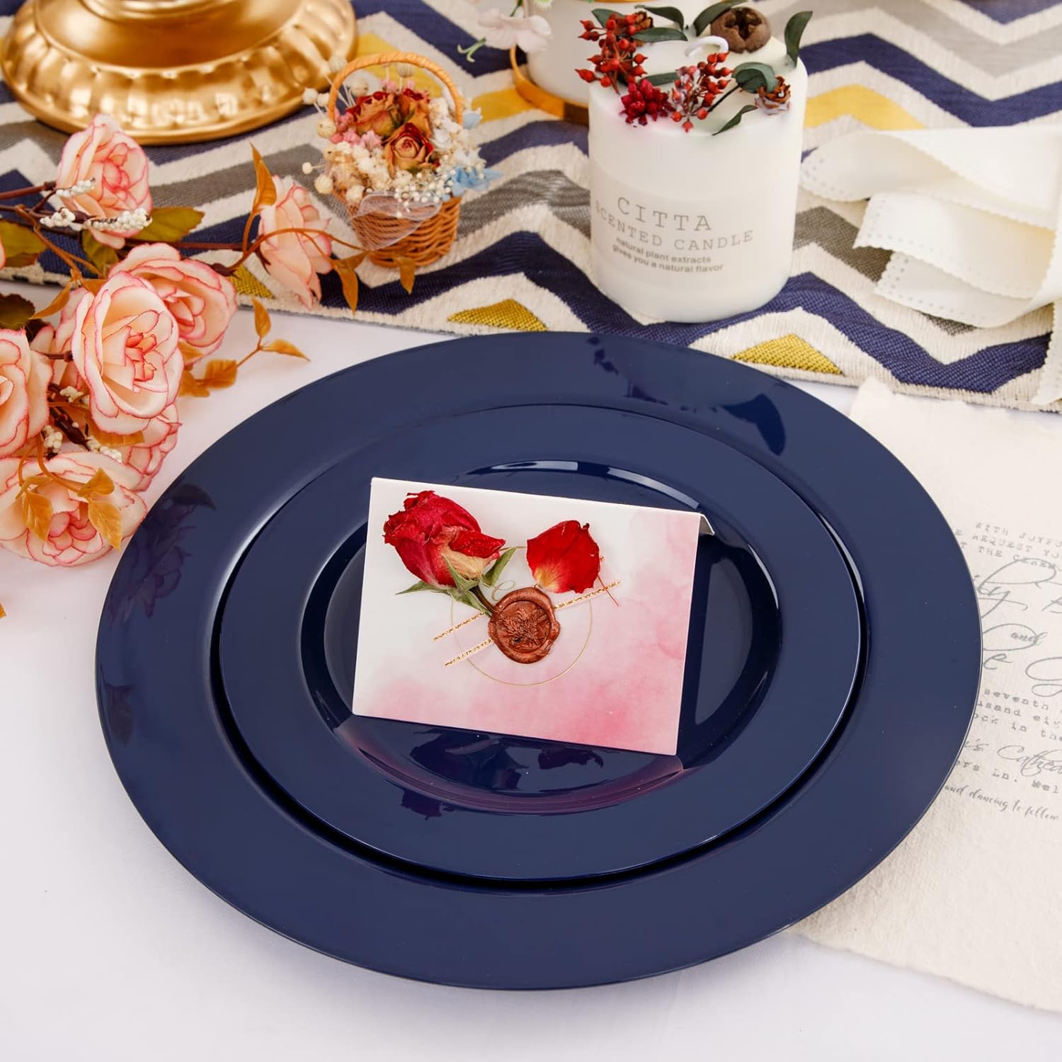 FLOWERCAT 60PCS Blue Plastic Plates - Heavy Duty Blue Plates Disposable (10.25" & 7.5") - serve for 30guest Birthday Party/Wedding/Father's Day/Memorial Day/Graduation - Culinary Roots