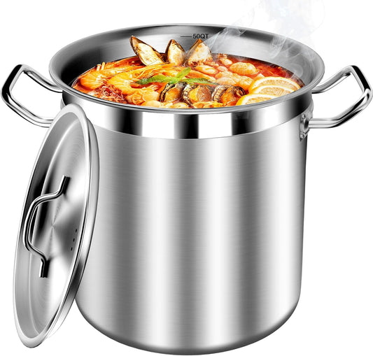 50 Quart Stainless Steel Stock Pot with Lid – Heavy Duty Cooking Pot for Soup, Commercial Soup Pots, 3-Ply Induction Bottom, Oven Safe - Culinary Roots