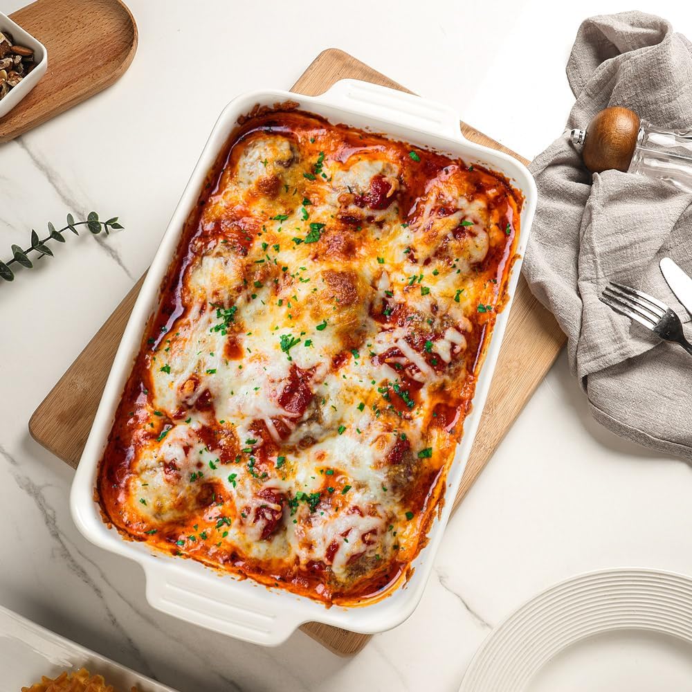 Casserole Dishes for Oven,9x13 Ceramic Baking Dish,4.2 Quarts Large Lasagna Pan with Handles Deep and Large Capacity,Durable Bakeware for Lasagna, Home Decor, Wedding Gift, White - Culinary Roots
