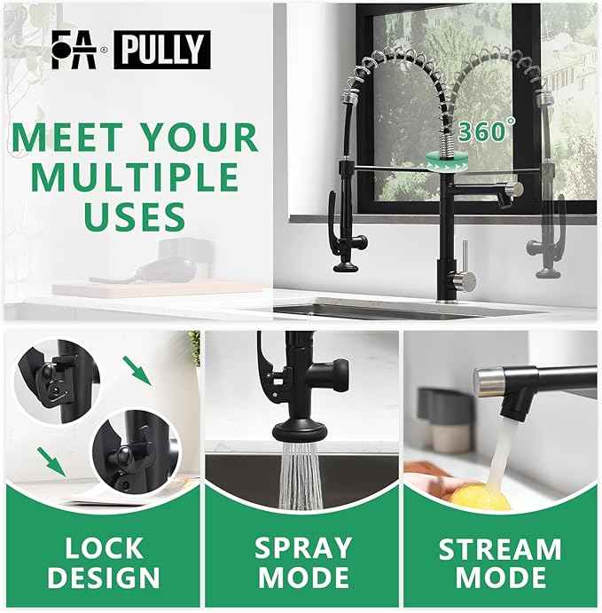 Pull Down Kitchen Faucet with Sprayer,Fapully Commercial Matte Black&Brushed Nickel Kitchen Sink Faucets