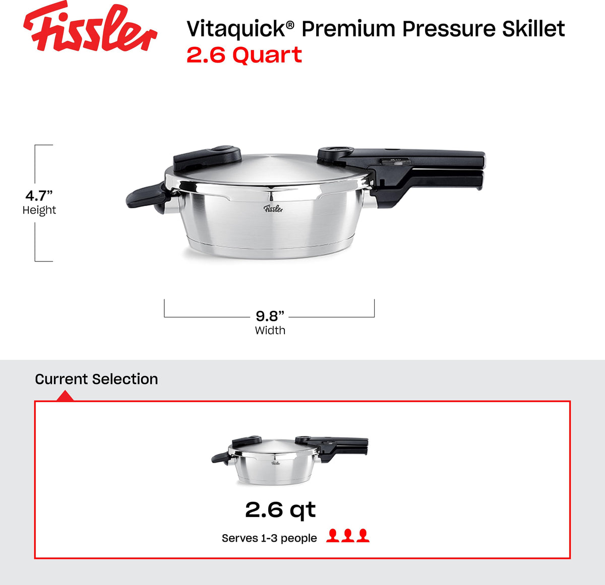 Vitaquick Premium 2.6 Quart Stovetop Pressure Skillet
