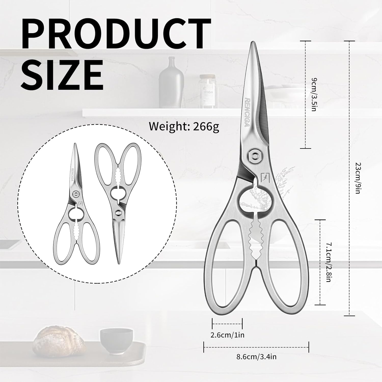 Kitchen Scissors Multi-Purpose Kitchen Shears Micro-serrated Sharp Blade Heavy Duty Stainless Steel Safe Food Scissors for Chicken, Poultry, Fish, Meat & Herbs with Non-Slip Grips - Culinary Roots