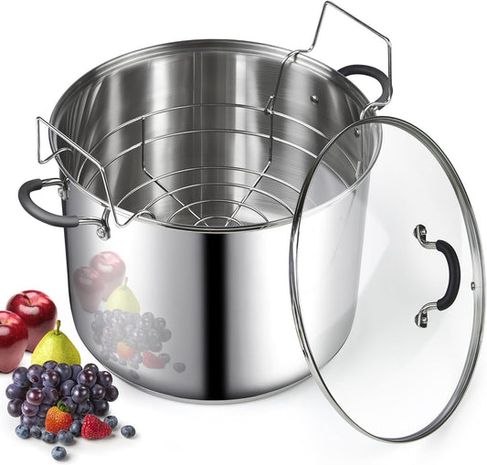 Cook N Home Water Bath Canner with Jar Rack & Glass Lid, Professional Stainless Steel Canning Pot 20 Quart, with Stay-Cool Handles, Multiuse Pot, Induction Capable - Culinary Roots