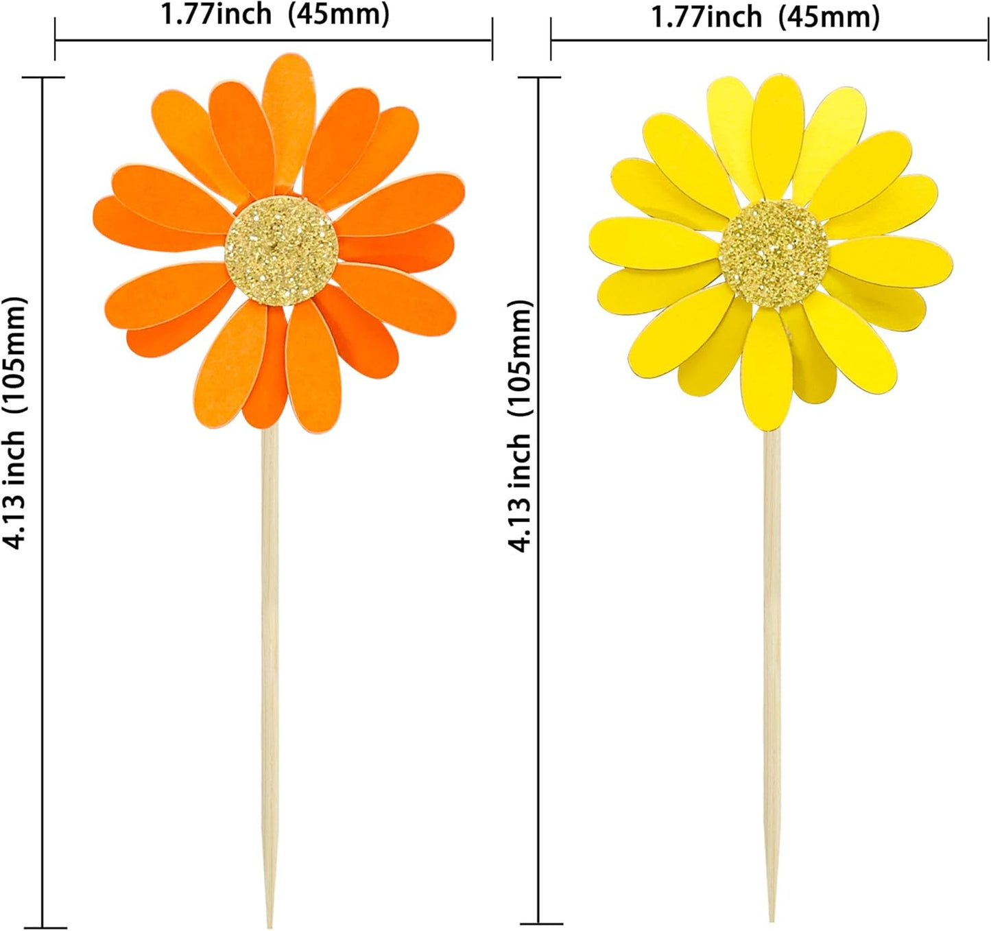 Ephlyn 24Pcs Orange Daisy Cupcake Toppers Flower Cake Toppers Daisy Cake Decorations Chrysanthemum Cupcake Toppers Spring Daisy Flower Cake Picks for Birthday Wedding Supplies