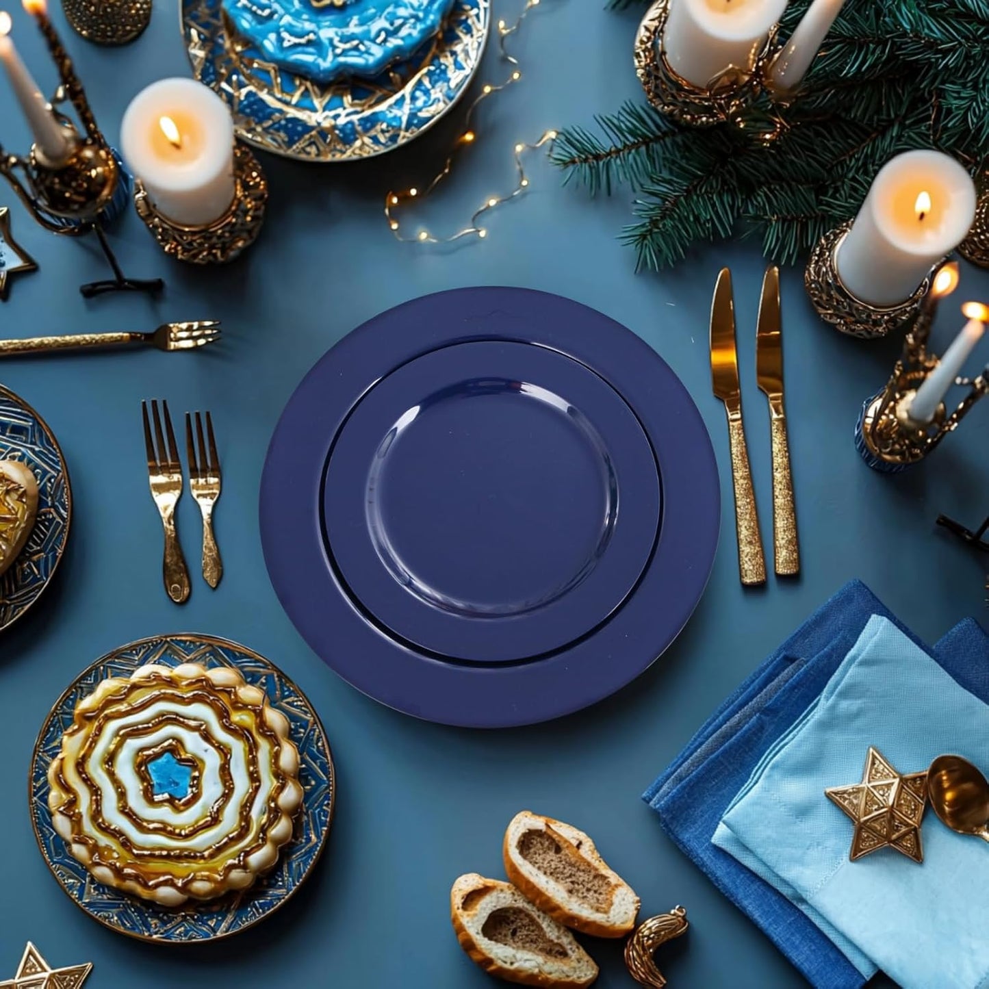 FLOWERCAT 60PCS Blue Plastic Plates - Heavy Duty Blue Plates Disposable (10.25" & 7.5") - serve for 30guest Birthday Party/Wedding/Father's Day/Memorial Day/Graduation - Culinary Roots