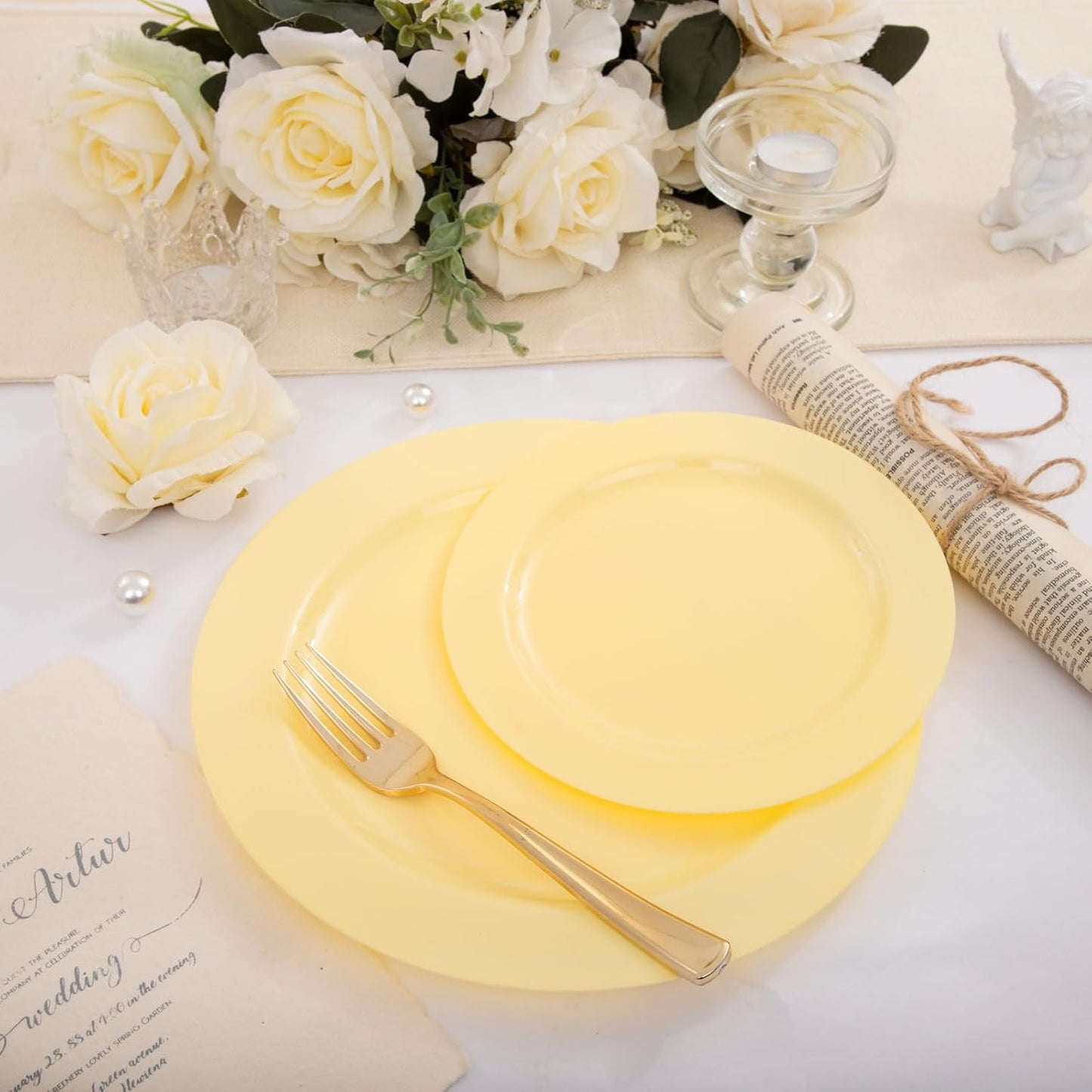 FLOWERCAT 60PCS Yellow Plates - Heavy Duty Yellow Plastic Plates Disposable 10.25inch & 7.5inch for Easter Party/Wedding/Spring - Serve for 30 guests - Culinary Roots