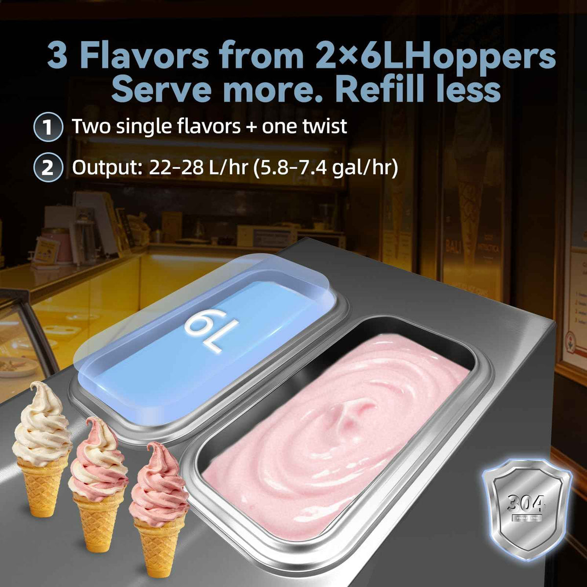 Commercial Soft Serve Ice Cream Machine 3 Flavor