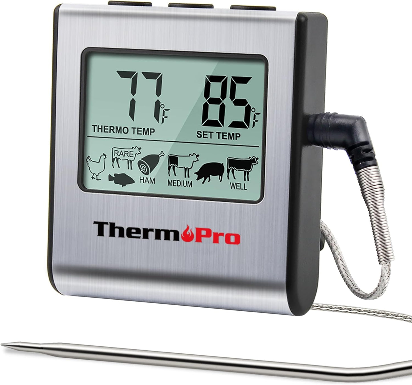 ThermoPro TP16 Large LCD Digital Cooking Food Meat Thermometer for Smoker Oven Kitchen BBQ Grill Thermometer Clock Timer with Stainless Steel Temperature Probe - Culinary Roots
