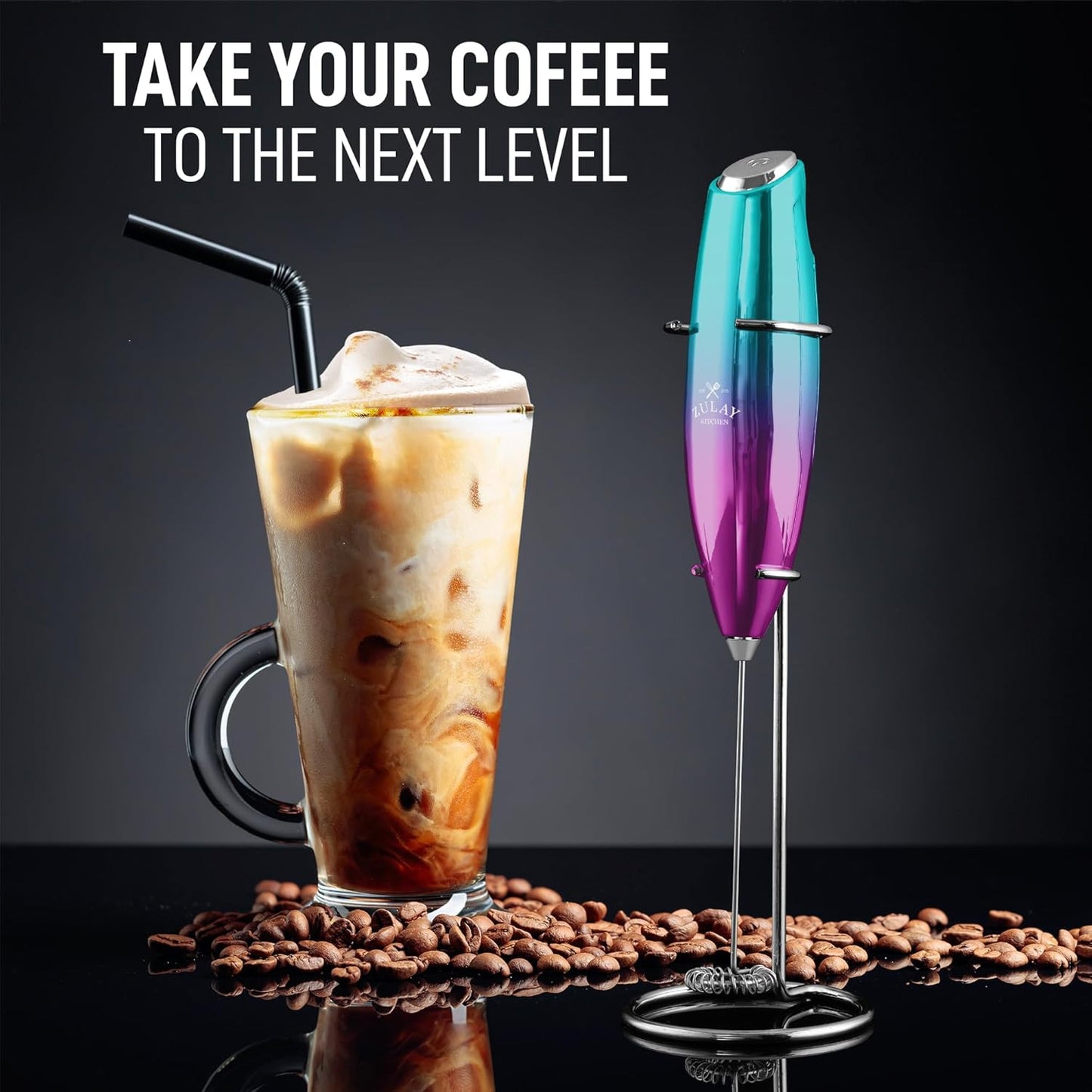 Zulay Kitchen Executive Series Milk Frother Wand - Upgraded & Improved Stand - Ideal Coffee Gift - Coffee Frother Handheld Foam Maker For Lattes - Electric Milk Frother Handheld For Cappuccino - Culinary Roots