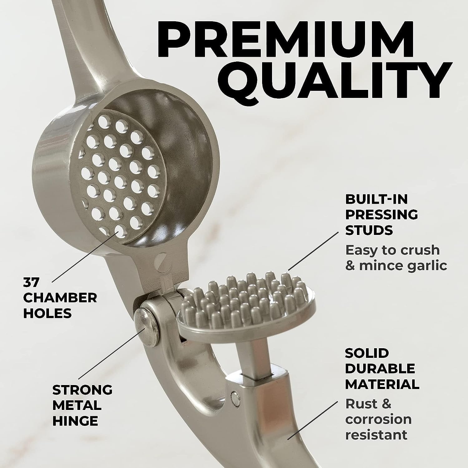 Zulay Kitchen Premium Garlic Press Set - Rust Proof & Dishwasher Safe Professional Garlic Mincer Tool - Easy-Squeeze, Easy-Clean with Soft, Ergonomic Handle - Silicone Garlic Peeler & Brush (Silver) - Culinary Roots