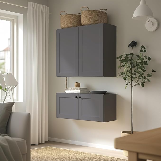 Wall-Mounted Cabinet – Solid Wood Shaker Style Medicine Cabinet with Adjustable Shelves & Soft-Close Doors for Bathroom, Kitchen, and Office Storage (Pebble Gray, 27" W x 12" D x 36" H)