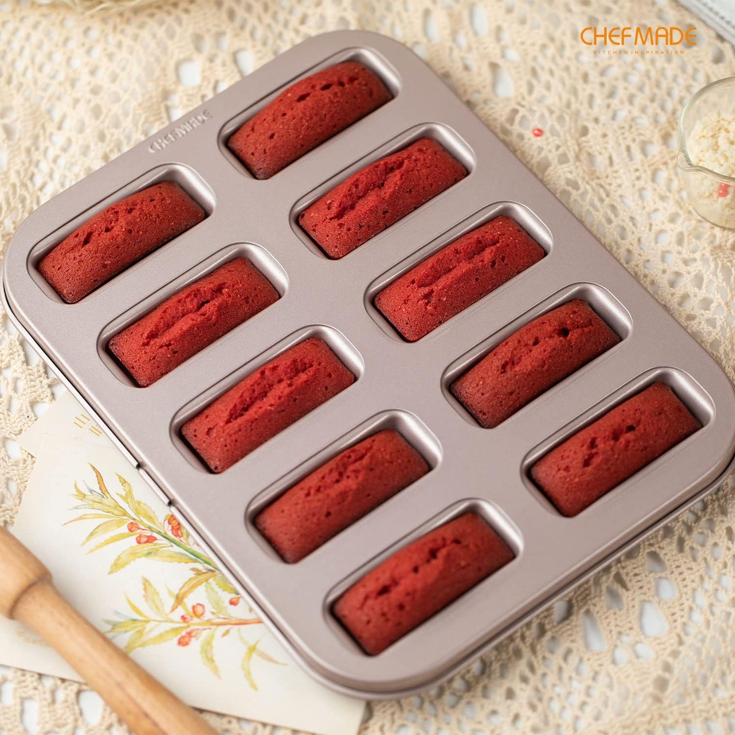 CHEFMADE Financier Cake Pan, 10-Cavity Non-Stick Rectangle Muffin Pan Biscuits Cookies Bakeware for Oven Baking (Champagne Gold) - Culinary Roots