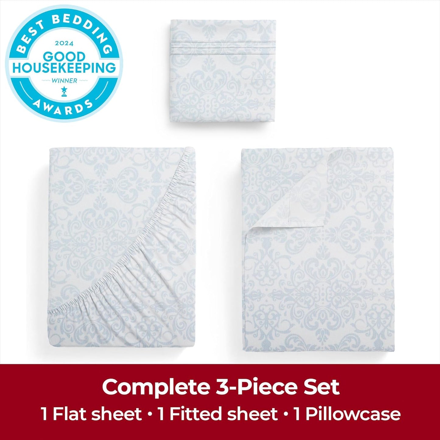 Mellanni Twin XL Sheets Set - 3 PC Iconic Collection Bedding - Hotel Luxury, Extra Soft, Cooling Bed Sheets - Wrinkle, Fade, Stain Resistant (Twin Extra Long, Laced Sky Blue)