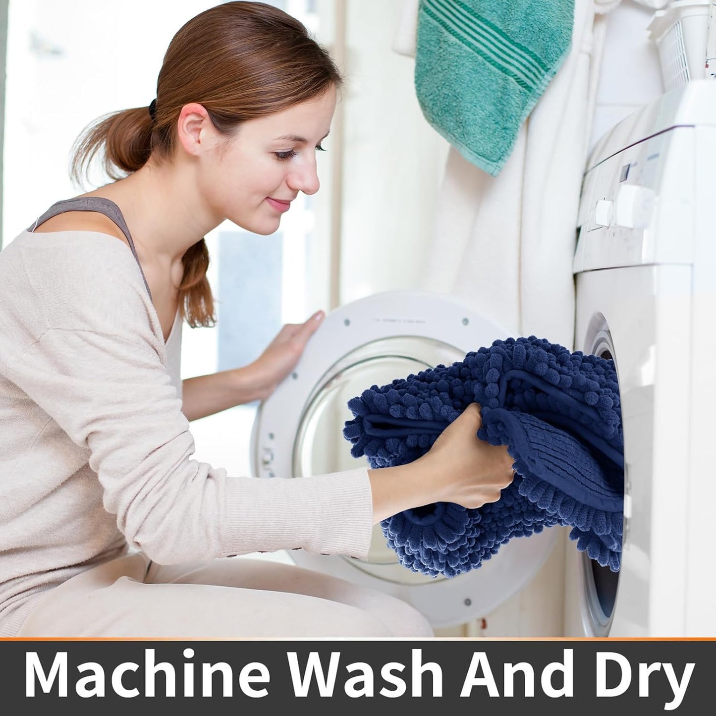 Yimobra Toilet Rug U Shaped Washable 24x20 Inch - Ultra Soft Absorbent Chenille Bath Rugs for Toilet, Quick Dry & Machine Washable, Non Slip Contour Bathroom Mat, Navy Blue