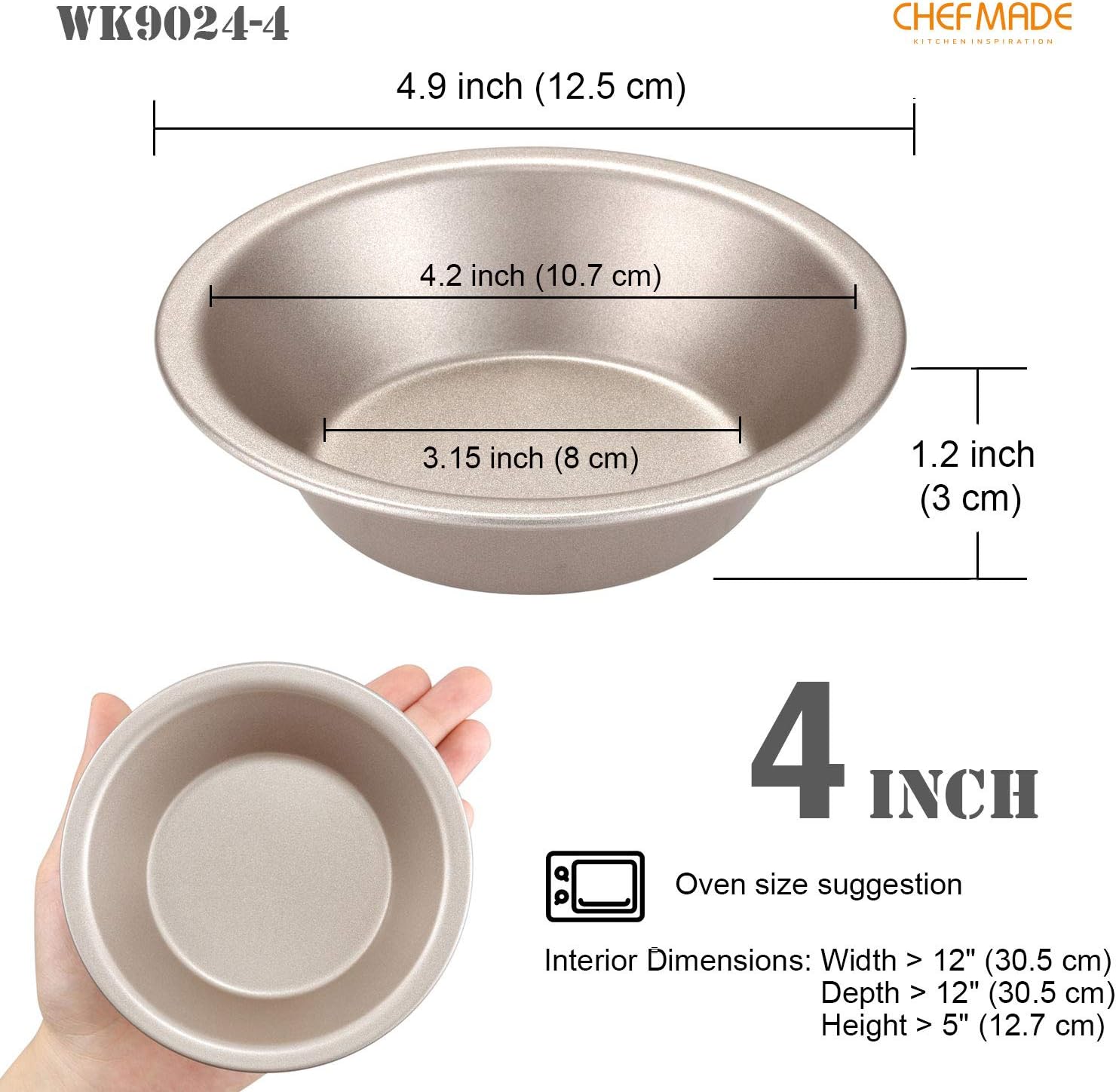 CHEFMADE Mini Pie Pan Set, 5-Inch 4Pcs Non-Stick Round Bread and Cake Bakeware for Oven and Instant Pot Baking (Champagne Gold) - Culinary Roots
