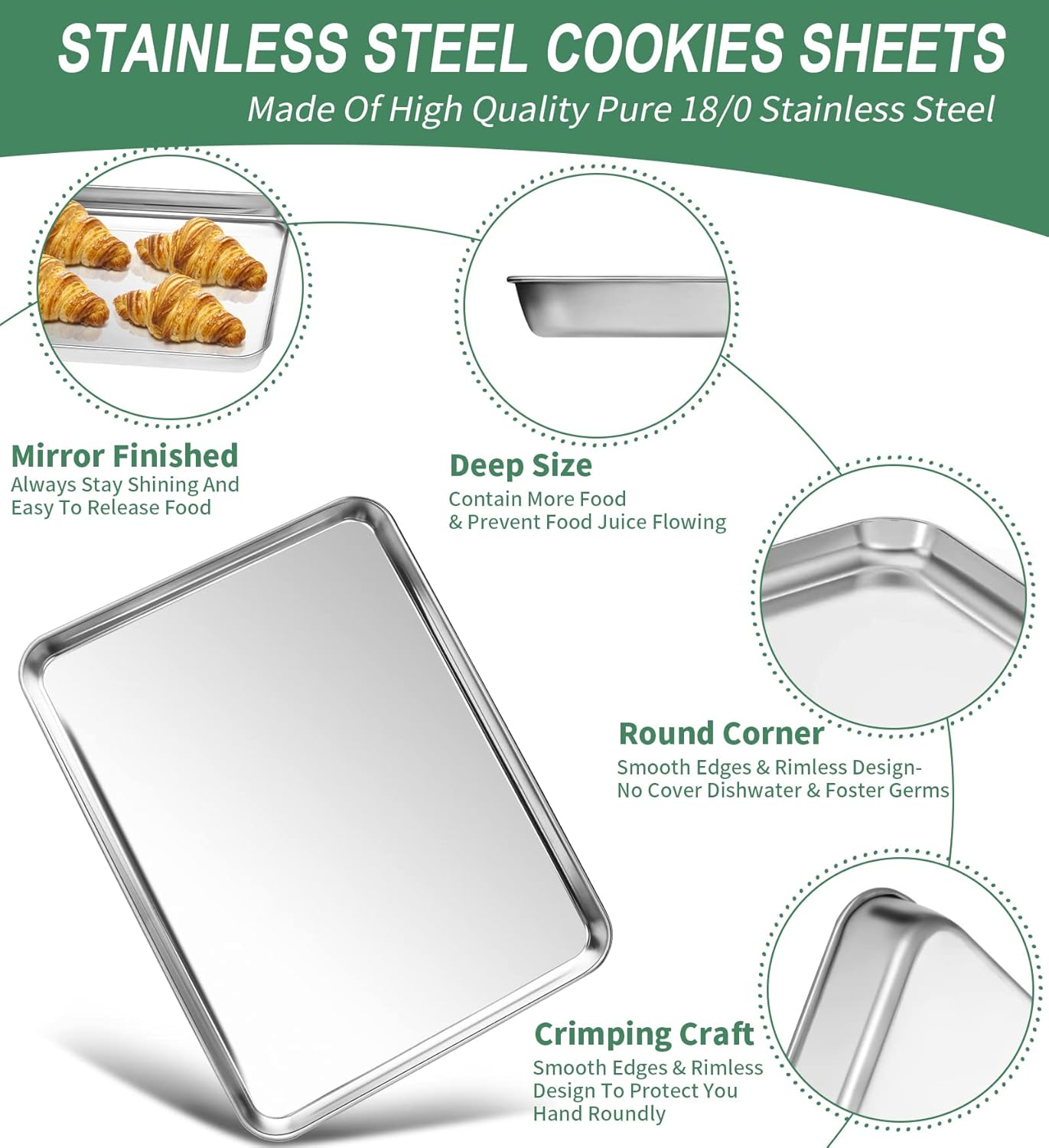 Baking Sheets Set of 2, HKJ Chef Cookie Sheets 2 Pieces Stainless Steel Baking Pans & Toaster Oven Tray Pans, Rectangle Size 20L x 14W x 1H inch & Non Toxic & Healthy & Easy Clean - Culinary Roots